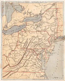 Middle states USA map 1869 Middle states USA map 1869