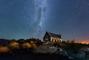 Milky Way Collection: Milky way over church of Good Shepherd (Lake Tekapo)