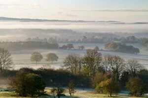 Travel Imagery Gallery: Misty Sunrise from Newlands Corner in Surrey