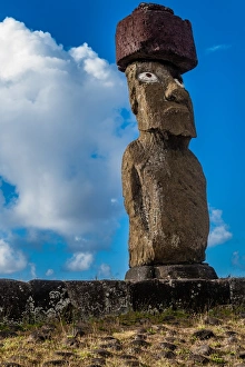 Moai statue of Easter Island with pukao topknot Moai statue of Easter Island with pukao topknot
