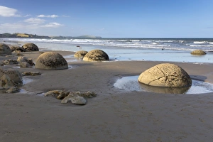 Moeraki Boulders on the beach in the evening light, Moeraki Beach, Hampden, Otago Region Moeraki Boulders on the beach in the evening light, Moeraki Beach, Hampden, Otago Region