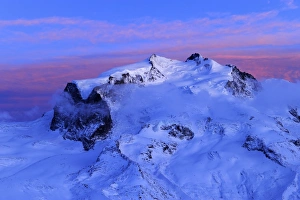 Monte Rosa Mountains with the highest mountain in Switzerland, Pointe Dufour, red evening light, Zermatt, Valais Monte Rosa Mountains with the highest mountain in Switzerland, Pointe Dufour, red evening light, Zermatt, Valais