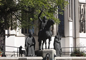 Monument in front of the cathedral, Afra of Augsburg, Bishop Simpert and Bishop Ulrich Monument in front of the cathedral, Afra of Augsburg, Bishop Simpert and Bishop Ulrich