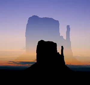<b class=qtipBold><figcaption>Monument Valley Double Exposures</figcaption></b><br>Monument Valley Double Exposures of the Mitten formations at dawn<br><em>© RussBurden</em> Monument Valley Double Exposures