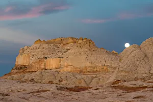 Moon and clouds at sunrise, Vermillion Cliffs, White Pocket wilderness, Arizona, USA Moon and clouds at sunrise, Vermillion Cliffs, White Pocket wilderness, Arizona, USA