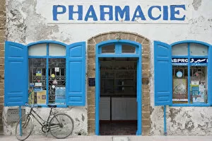 Images Dated 24th August 2006: Morocco, Essaouira, pharmacy with blue shutters