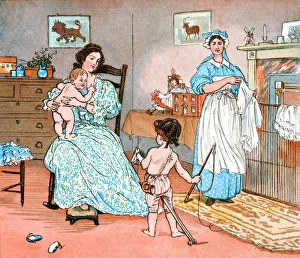 Mother, children and nursemaid in the nursery Mother, children and nursemaid in the nursery