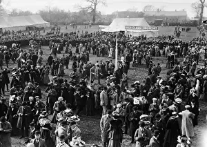 Prints of 31st March 1910: Crowds in the paddock at the hunt steeplechase in Melton Mowbray, Leicestershire. (Photo by W. G. Phillips/Phillips/Getty Images) Leicestershire Prints: Motor Enclosure Print, 31st March 1910