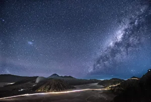 Mount Bromo volcano on night sky with milky way in Bromo Tengger Semeru National Park Mount Bromo volcano on night sky with milky way in Bromo Tengger Semeru National Park