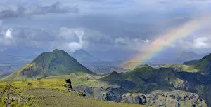 Mountain plateau of Morinsheioi with a rainbow on the hiking trail from Skogar to Mountain plateau of Morinsheioi with a rainbow on the hiking trail from Skogar to