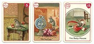Three mouse playing cards Victorian animal families game Three mouse playing cards Victorian animal families game