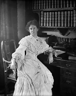<b class=qtipBold><figcaption>Mrs Harley</figcaption></b><br>circa 1905: Mrs Harley sitting at her desk. The emulsion on the glass negative has been scratched away, so as to give the effect that Mrs Harley's waistline is much thinner. (Photo by Reinhold Thiele/Thiele/Getty Images) Mrs Harley