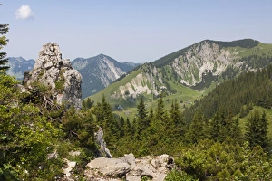 Mt Taubenstein near Spitzingsee Lake, Mt Brecherspitz, 1683m, and Mt Jaegerkampf, 1746m, at back, Mangfall Mountains Mt Taubenstein near Spitzingsee Lake, Mt Brecherspitz, 1683m, and Mt Jaegerkampf, 1746m, at back, Mangfall Mountains