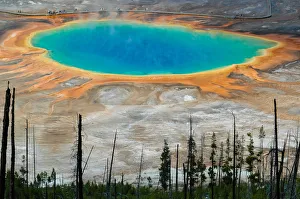 The multi-colored Grand Prismatic spring in Yellowstone National Park as seen from above The multi-colored Grand Prismatic spring in Yellowstone National Park as seen from above