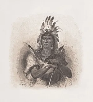 Native American chief, wood engraving, published in 1876 Native American chief, wood engraving, published in 1876