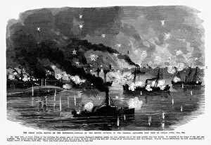 Battleship Gallery: Naval Battle on the Mississippi, 1861 Civil War Engraving