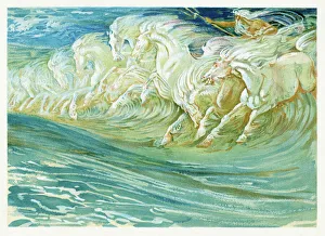 <b class=qtipBold><figcaption>Neptune's Horses</figcaption></b><br>Vintage engraving showing Neptune's Horses by Walter Crane<br><em>© duncan1890</em> Neptune's Horses