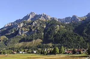 Nesselwaengle, Tannheimer Tal valley, Gimpel mountain on the left Nesselwaengle, Tannheimer Tal valley, Gimpel mountain on the left
