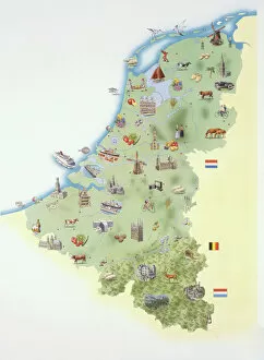 Images Dated 13th April 2007: Netherlands, map showing distinguishing features and landmarks