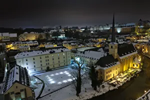 Neumunster Abbey in Luxembourg at night under snow Neumunster Abbey in Luxembourg at night under snow
