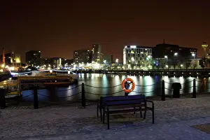 Prints of A long exposure night scene taken at Albert dock, part of the UNESCO world heritage site Liverpool Prints: Albert Dock Night Scene Print