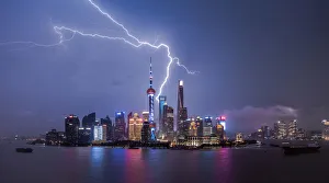 night view of Shanghai Lujiazui buildings with lightning night view of Shanghai Lujiazui buildings with lightning