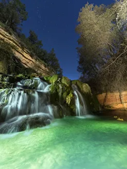 Night waterfall in a Mediterranean forest Night waterfall in a Mediterranean forest