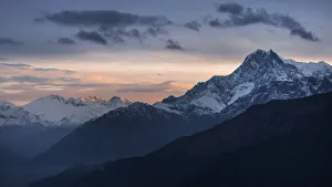 Nilgiri Peak and Dhampus Peak with sunrise, Nepal Nilgiri Peak and Dhampus Peak with sunrise, Nepal