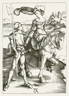 Images Dated 8th October 2011: Noblewoman with halberdier (c.1520), by Albrecht DAOErer, published in 1881
