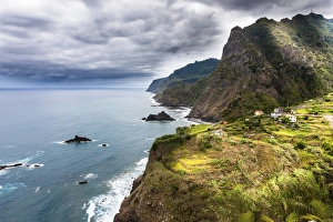 North Coast with coastal cliffs near Boaventura, Vicente, Boaventura, Madeira, Portugal North Coast with coastal cliffs near Boaventura, Vicente, Boaventura, Madeira, Portugal