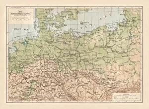 North German lowland map, 19th century view, lithograph, published 1884