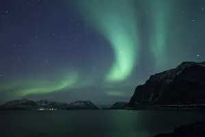 Lighting Technique Gallery: Northern Lights, Aurora Borealis, in winter, Hovsund, Hov, Lofoten, Lofoten, Nordland, Norway
