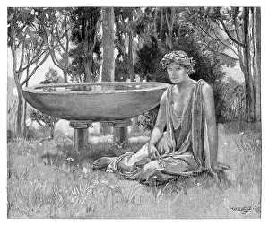 <b class=qtipBold><figcaption>Nymph sitting in the garden</figcaption></b><br>Nymph sitting in the garden - Scanned 1886 Engraving<br><em>© benoitb</em> Nymph sitting in the garden