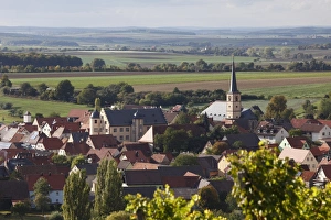 Oberschwarzach, view from Oberschwarzach Hoernle Mountain, Steigerwald, Lower Franconia Oberschwarzach, view from Oberschwarzach Hoernle Mountain, Steigerwald, Lower Franconia