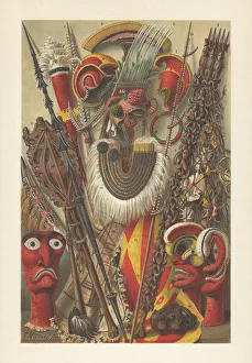 Oceanic Australian culture - Polynesian objects, chromolithograph, published in 1897 Oceanic Australian culture - Polynesian objects, chromolithograph, published in 1897