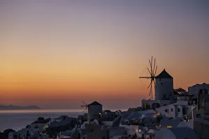 Oia village after sunset, Santorini, Greece Oia village after sunset, Santorini, Greece