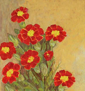 Oil painted frame with marigold flowers bouquet Oil painted frame with marigold flowers bouquet