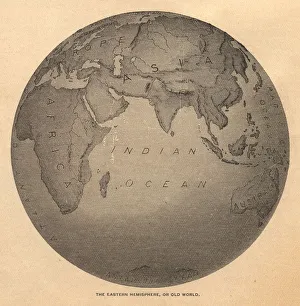 Old, Black and White Illustration of Eastern Hemisphere, From 1800's Old, Black and White Illustration of Eastern Hemisphere, From 1800's