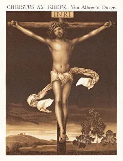 Old chromolithograph illustration of Christ on the Cross Albrecht Durer Old chromolithograph illustration of Christ on the Cross Albrecht Durer