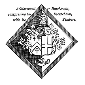 Old engraved illustration of Heraldry, Achievement or hatchment Old engraved illustration of Heraldry, Achievement or hatchment