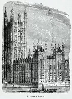 Old engraved illustration of Parliament Houses, The Palace of Westminster United Kingdom