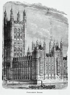 Old engraved illustration of Parliament Houses, The Palace of Westminster United Kingdom Old engraved illustration of Parliament Houses, The Palace of Westminster United Kingdom