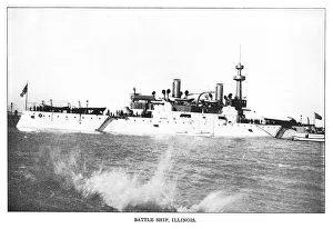Old engraved illustration of USS Illinois, the lead ship (battleship) of the class Old engraved illustration of USS Illinois, the lead ship (battleship) of the class