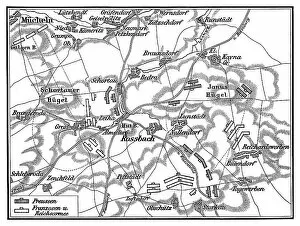 Battle Maps and Plans Gallery: Old engraved map of Battle of Rossbach (5 November 1757 ) during the Third Silesian War