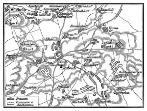 Battle Maps and Plans Gallery: Old engraved map of Battle of Rossbach (5 November 1757 ) during the Third Silesian War