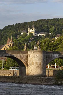 Old Main Bridge, Church of St. Burkard, Kaeppele Church, Wuerzburg, Lower Franconia, Franconia, Bavaria, Germany Old Main Bridge, Church of St. Burkard, Kaeppele Church, Wuerzburg, Lower Franconia, Franconia, Bavaria, Germany