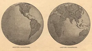Old, Map of Eastern and Western Hemispheres, From 1875 Old, Map of Eastern and Western Hemispheres, From 1875