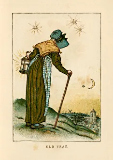 <b class=qtipBold><figcaption>Old Year - Kate Greenaway</figcaption></b><br>'A Kate Greenaway illustration entitled aOld Yearai from the aKate Greenaway Almanack for 1883ai published by George Routledge & Sons, Ludgate Hill, London. The paper has some staining and foxing.'<br><em>© Linda Steward</em> Old Year - Kate Greenaway