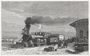 Omaha (Nebraska), Union Pacific Railroad, wood engraving, published in 1865 Omaha (Nebraska), Union Pacific Railroad, wood engraving, published in 1865