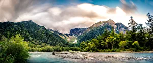 panorama of Kamikochi landscapes in Japan at sunset panorama of Kamikochi landscapes in Japan at sunset